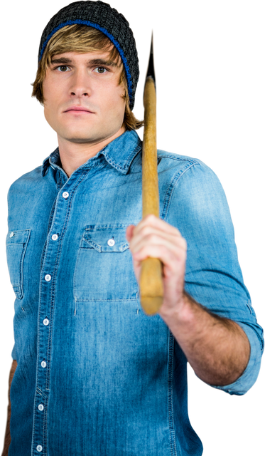 Young Hipster Holding Axe in Stylish Denim Attire Transparent Background - Download Free Stock Videos Pikwizard.com