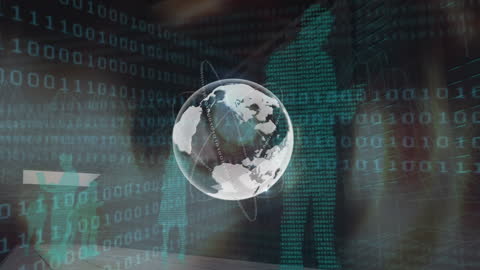 Globe Animation Amidst Data Flow Background