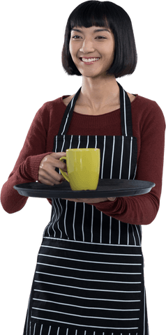smiling waitress holding coffee cup and tray with transparent background - Download Free Stock Videos Pikwizard.com