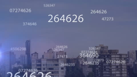 Cityscape with Digital Data Overlay Reflecting Global Connections