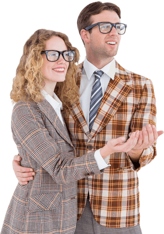 Geeky Couple Smiling in Plaid Blazers Transparent Background - Download Free Stock Videos Pikwizard.com