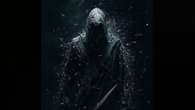 Hooded Figure Emerging from a Shattered Abyss