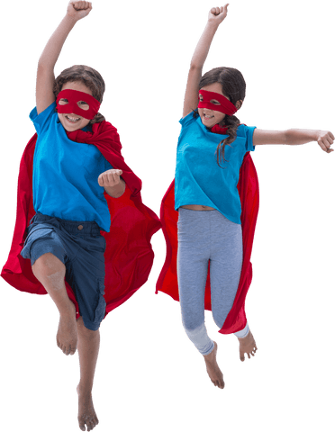 Thrilled Kids Embracing Superhero Play in Transparent Costumes