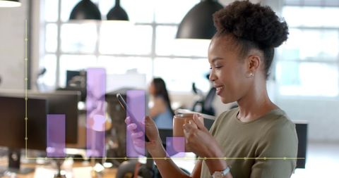 Businesswoman Analyzing Financial Data on Smartphone at Work