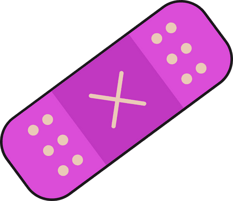 Magenta cartoon bandage with beige cross transparent icon