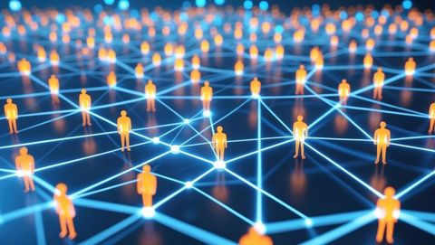 Digital Network with Lit Nodes and Orange Silhouettes - Download Free Stock Images Pikwizard.com
