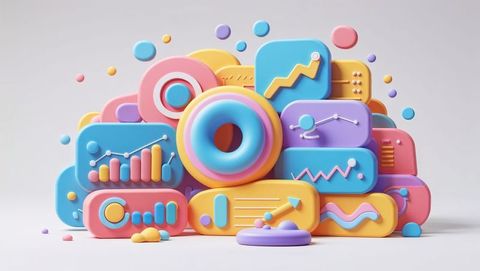 Creative stacked 3d abstract website charts in pastel hues