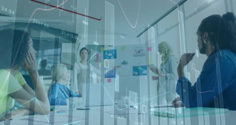 Diverse Team Meeting with Digital Data Overlay