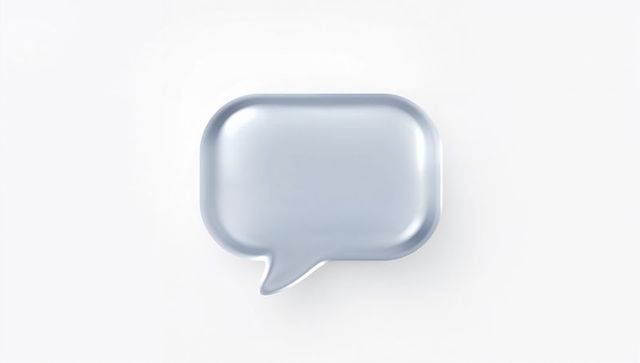 Floating metallic speech bubble icon with glossy pearl finish on minimal white background