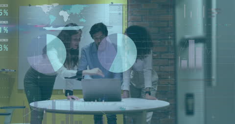 Diverse Team Analyzing Financial Data Projections in Office