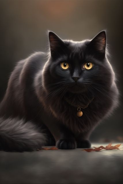 Majestic Black Cat with Golden Eyes Amid Autumn Leaves - Download Free Stock Images Pikwizard.com