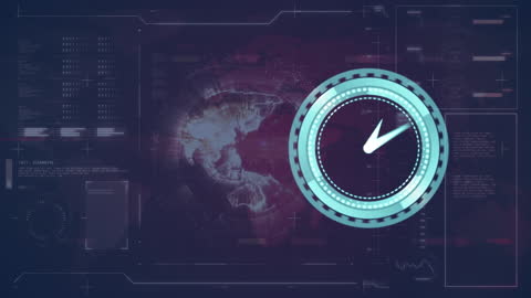 Digital Animation of Clock with Global Data Processing on Navy Background