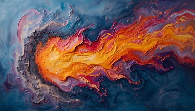 Vibrant Abstract Swirling Paints on Canvas