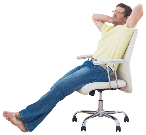 Transparent Relaxed Man Sitting on Swivel Chair with Casual Attire