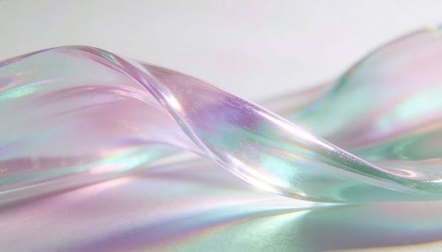 Iridescent pastel wave ribbon with pearlescent shine and subtle glitter macro abstract