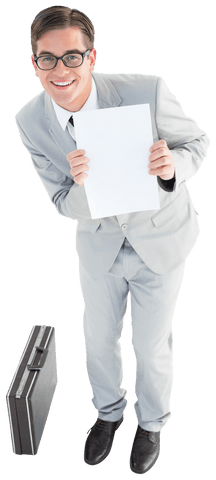 Geeky Businessman Holding Blank Paper Transparent - Download Free Stock Videos Pikwizard.com