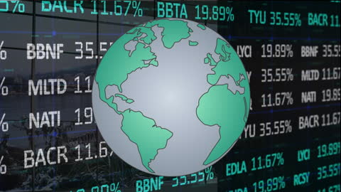 Spinning Globe Over Stock Market Data Conceptualizing Global economy