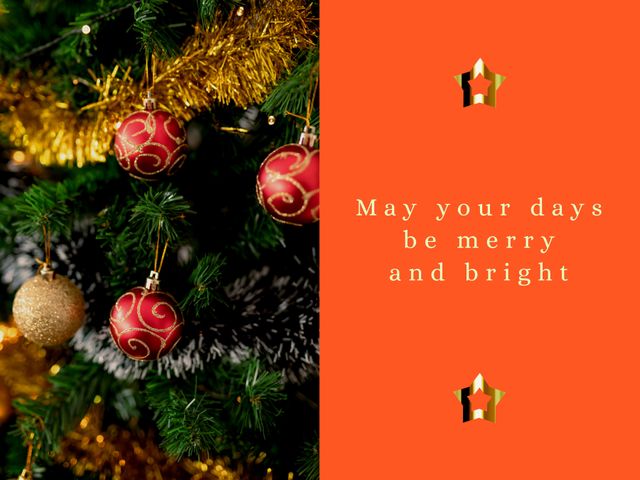 Perfect for holiday cards, social media posts, and seasonal greetings. This image with a decorated tree and cheerful message captures the festive spirit of Christmas, conveying warmth and joy.