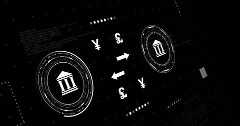 Digital currency exchange with yen and euro symbols