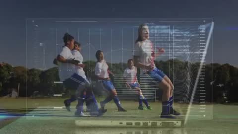 Soccer Players on Field with Technology Overlay Analyzing Performance