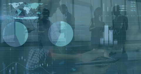 Team Collaborating Amidst Futuristic Infographic Interface