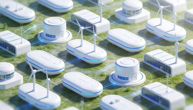 Futuristic modular microgrid generating clean energy with wind turbines and smart capsule hubs