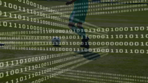 Binary Code Overlay on Soccer Match Field Action