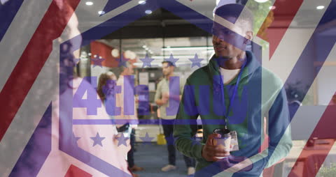 Diverse Office Gathering with 4th of July Overlay