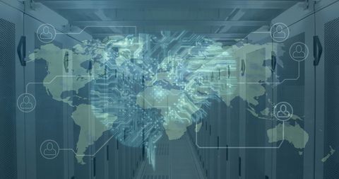 Digital Network and Brain Over World Map in Server Room - Download Free Stock Images Pikwizard.com