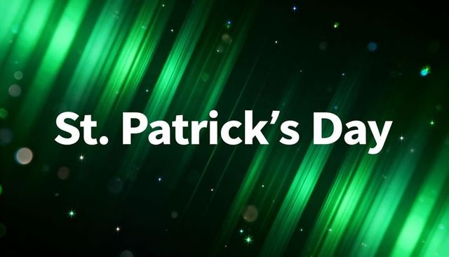 St. Patrick's day green light beams with sparkling bokeh for holiday banner promotion