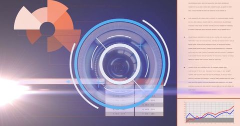 Digital interface with data graphs and light effects