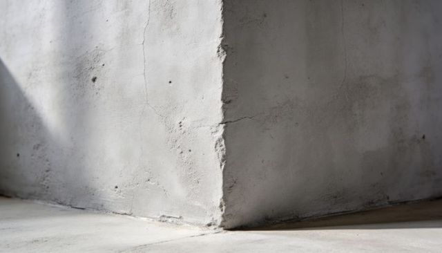 Plastered Concrete Corner with Hairline Cracks and Chipped Seam Minimal Interior Texture