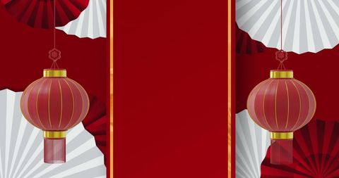 Chinese Lanterns and Fan Design with Copy Space Celebrating New Year