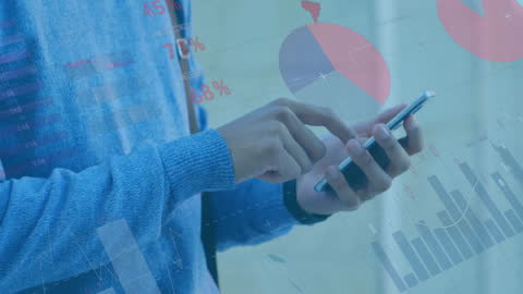 Businessman Using Smartphone with Financial Data Overlays