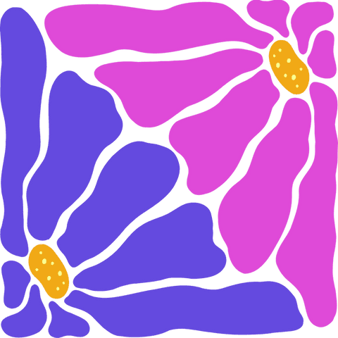 Modern abstract blooms on transparent background with purple and magenta petals
