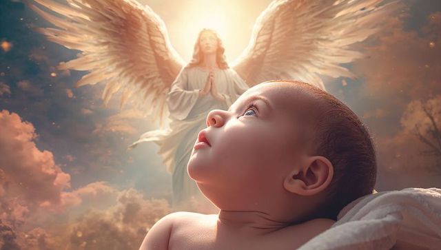 Divinely guarded baby with ethereal angel guardians