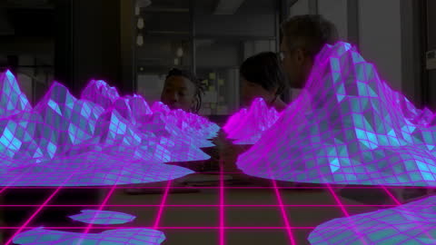 Futuristic Business Meeting in Virtual Reality with Neon Growth Charts