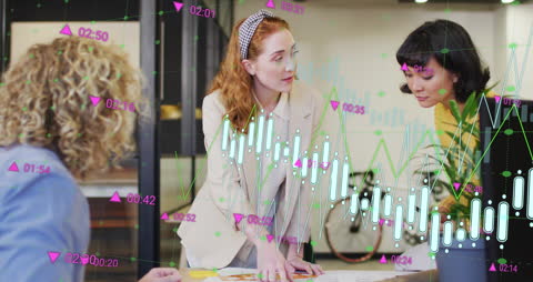 Diverse Coworkers Analyzing Growth Graphs in Office