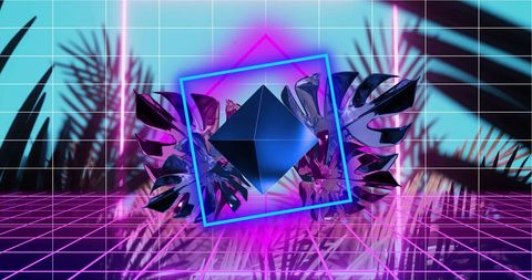 Retro futuristic neon diamond with tropical elements