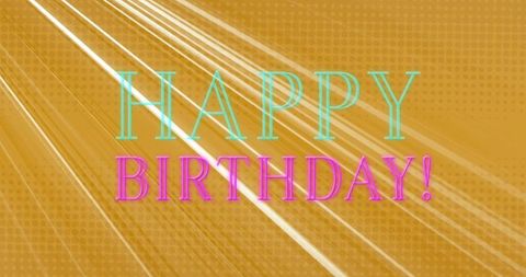 Vibrant Birthday Greeting with Gold Background and Light Streaks