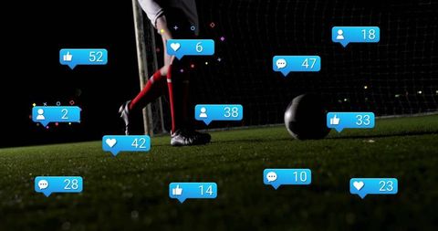 Soccer Player with Social Media Icons Illustrating Digital Engagement