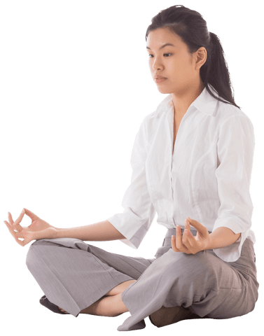 Businesswoman Meditating in Lotus Pose with Transparent Background