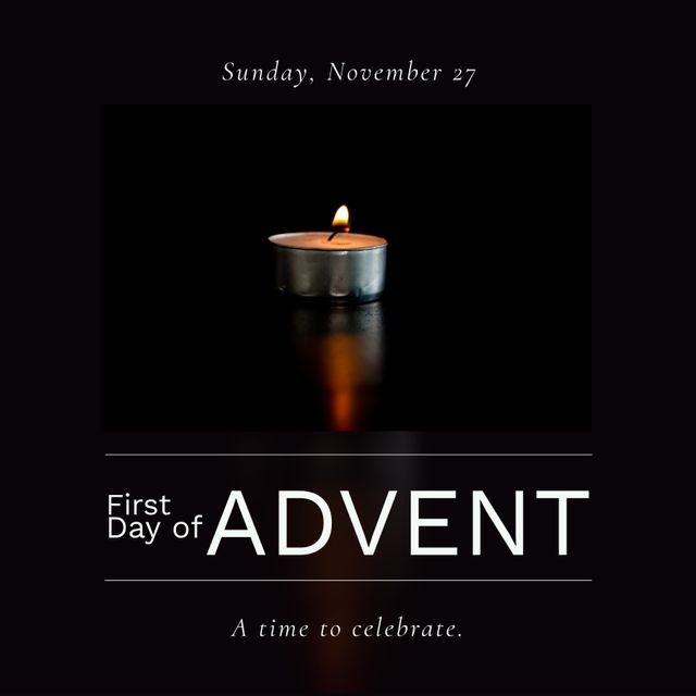 First Day of Advent Candle with Inspirational Text on Black Background - Download Free Stock Templates Pikwizard.com