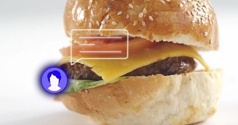 Innovative Digital Layering Concept for Gourmet Cheeseburger Marketing
