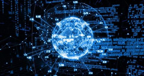 digital technology sphere surrounded by virtual network code - Download Free Stock Images Pikwizard.com