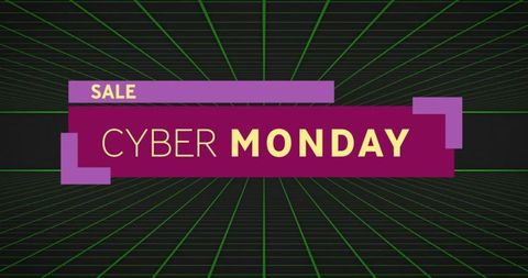 Cyber Monday Sale Banner with Neon Grid Background