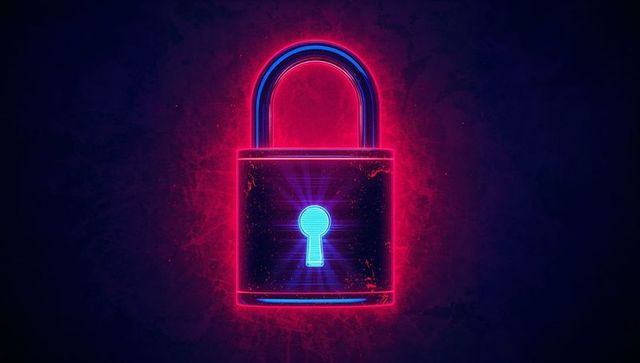 Glowing Neon Padlock with Futuristic Cyberpunk Aesthetic