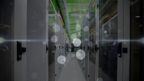 Animated Lights Floating in Modern Server Room