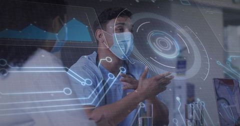 Clinician Gesturing at Augmented Reality Medical Data Overlay in Laboratory