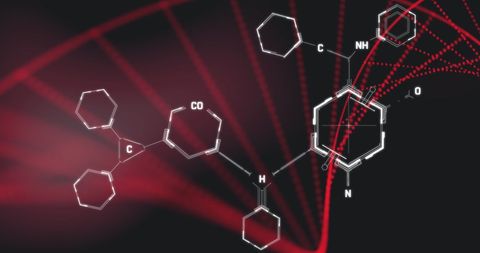 Digital DNA Strand and Chemical Structures on Black Background - Download Free Stock Images Pikwizard.com